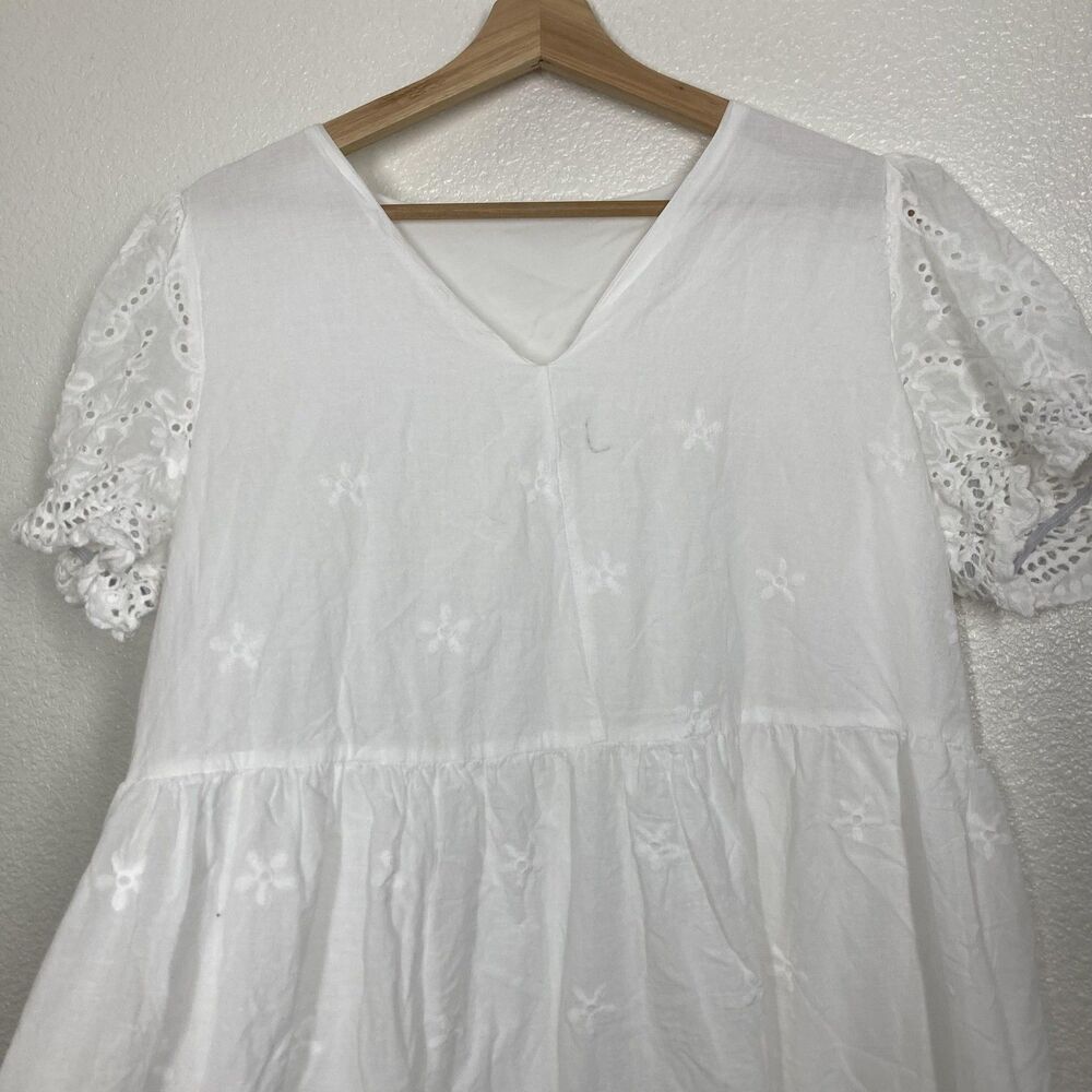 Sun Dress Summer Boho White Floral SHEIN Womens XL Lace Puff Sleeve V Neck Swing - Picture 4 of 16